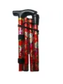 Foldable walking cane, red floral aluminum alloy telescopic hiking pole for elderly outdoor use. - Red Folding Print