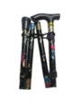 Folding black floral trekking pole, portable aluminum alloy walking stick for outdoor hiking. - Black Folding Print
