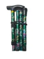 Foldable trekking pole, aluminum alloy 5-section walking stick with green floral pattern. - Green Folding Print