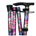 Klappbarer Aluminium Gehstock für Senioren mit buntem Blumenmuster und ergonomischem T-Griff - Rosa Blumenmuster