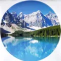 Round glass cutting board featuring stunning mountain lake scenery print for home kitchen - Landscape Scenery