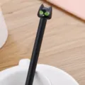 Stylo gel dessin animé chat noir mignon avec tête de chat 3D pour papeterie scolaire - Yeux Verts (LJD12) / 0.5mm