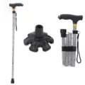 Foldable walking cane for elderly with height adjustable aluminum alloy frame and houndstooth pattern. - Six-Foot Base / Six-Legged Plaid