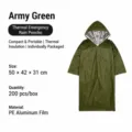 Poncho Thermique d Urgence Vert Militaire Impermeable Feuille Aluminium PE Impermeable Survie - Imperméable vert armée 80g
