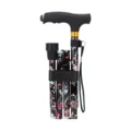 5-Section Folding Walking Cane for Elderly Floral Print Telescopic Aluminum Alloy Stick - Single-Legged Black Floral