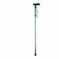 Adjustable folding walking cane for seniors, lightweight aluminum alloy hiking stick with T-handle. - Blue