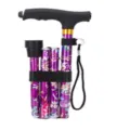 Purple floral folding walking cane for elderly, adjustable aluminum alloy mobility aid stick. - Single-Legged Purple Floral