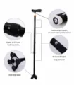 Bastone da passeggio pieghevole in alluminio con luce LED, altezza regolabile, antiscivolo. - Nero
