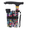 Foldable walking cane for elderly with floral print, adjustable aluminum folding walking stick. - Single Tip Red Flower Pattern