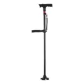 Adjustable folding elderly walking cane with LED light, dual handles, alarm, and quad base. - Black