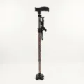 Adjustable folding quad cane for elderly with double handles alarm and LED light. - 2-Section 360-Degree Small Quad Base with Armrest, Small Pink Floral