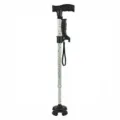 Adjustable quad cane with T-handle LED alarm folding walking stick for elderly people - 2-Section 360-Degree Small Quad Base with Armrest, Bamboo Leaf