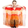 Roter und orangefarbener Chiffon-Sonnenschutzschal mit Blumenmuster und Perlschnalle - Rot