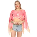 Floral print chiffon sun protection shawl with button detail in pink and orange - Watermelon red / 145*90CM