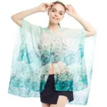 Eleganter Damen-Sonnenschutzschal aus Chiffon mit Blumenmuster und Perlenknopf in Türkis - Blau
