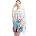 Eleganter Damen-Sonnenschutz-Schal aus Chiffon mit rosa und blauem Rosendruck für Sommer - Rosa