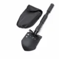 Pelle tactique pliante multifonctionnelle outil de camping en acier noir avec housse - Petit modèle épais noir avec sac de rangement
