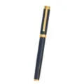 Metal rollerball pen with heavy feel, dark blue barrel and gold clip for business office. - Blue with Gold Trim