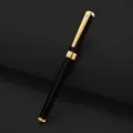 Black metal signature pen with gold clip and crystal accent for business office and gifts - Bright Black