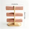 Detailweergave van de drielaagse bamboe sieradenstandaard in roze met afmetingen - 28*21cm / Roze