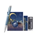 Parker IM rollerball pen gift set with notebook, badge and refill for business office use. - IM Glacier Blue Rollerball Pen & Dream-Chaser Gift Set