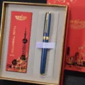 Hero metal rollerball pen business gift set featuring luxury blue pen and refill pack. - Elegant Blue Pen & Red Gift Box