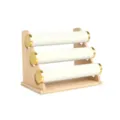 Expositor de joyas de 3 niveles de madera con rodillos de terciopelo blanco para relojes - Gamuza (Desmontable) / Beige