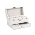 Elegante scatola per orologi e gioielli a 2 strati in pelle PU bianca con 4 slot e cassetto - Doppio Strato 4 Slot / Motivo a Croce Bianco