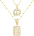 Vergoldete Messing Zirkonia Buchstabe E doppelte Schicht Anhänger Halskette Mode Schmuck - Buchstabe E / Gold