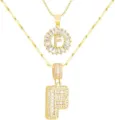 Vergoldete Kupfer Zirkonia Buchstabe Flaggen Schicht Halskette Kropfband Variante Stil - Buchstabe F / Gold