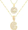 Doppellagige goldfarbene Halskette mit Buchstabe G Anhänger und funkelnden Zirkoniasteinen. - Buchstabe G / Gold