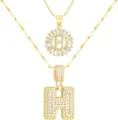 Goldene doppellagige Buchstabe H Anhänger Halskette glänzende Zirkonia Modeschmuck Variante - Buchstabe H / Gold