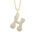 Gold paved cubic zirconia letter pendant necklace, elegant full diamond initial chain jewelry. - Letter H / Gold