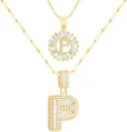 Goldfarbene zweireihige Buchstaben P Halsketten mit glitzernden Zirkoniasteinen für Damen. - Buchstabe P / Gold