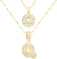 Goldene lagige Buchstabe Q Anhänger Halskette mit Zirkon, Mode Kupferschmuck für Damen - Buchstabe Q / Gold