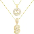 Modische Goldene mehrlagige Buchstabe S Anhänger Halskette Zirkonia Initialen Schmuck - Buchstabe S / Gold
