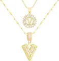 Gestreifte Goldfarbene V Buchstaben Zirkon Halskette Eleganter Modeschmuck fur Damen - Buchstabe V / Gold