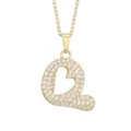 Gold-plated copper alphabet heart pavé zirconia pendant necklace, sparkling clavicle chain. - Letter Q / Gold