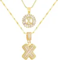 Mehrlagige goldene Initiale X Anhänger Halskette Set, funkelnd Zirkonia Schmuck für Damen. - Buchstabe X / Gold
