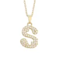 Gold Letter S Zirconia Pendant Necklace Pavé Crystal Initial Choker Fashion Jewelry - Letter S / Gold