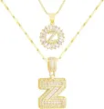 Goldene mehrlagige Buchstabe Z Halskette glitzernde Zirkonia Alphabet Schmuck fuer Damen - Buchstabe Z / Gold