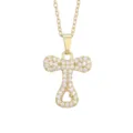 Gold-plated copper paved cubic zirconia letter heart DIY pendant necklace sweet clavicle chain - Letter T / Gold
