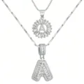 Mehrlagige Zirkonia Buchstabe A Halskette Modischer Kupfer Schmuck Variante Ansicht - Buchstabe A / Silber