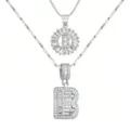 Silberbeschichtete zweilagige Buchstabe B Zirkonia Anhänger Halskette Mode Schmuck - Buchstabe B / Silber