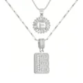 Silberne mehrlagige Halskette mit Buchstabe E Anhänger und funkelndem Zirkonia Schmuck - Buchstabe E / Silber