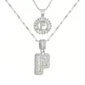 Mehrlagige Zirkonia Buchstaben Anhanger Halskette Set Silber Tone Modeschmuck fur Damen - Buchstabe F / Silber