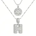 Mehrlagige Buchstabe H Anhänger Halskette, elegante silberne Zirkonia Modeschmuck Kette. - Buchstabe H / Silber