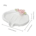 Porte-savon en céramique avec rose rose, support de savon blanc avec drainage, 14.8cm. - Porte-savons à fleurs roses