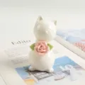 Bella statua gatto in ceramica fatta a mano con rosa rosa decorazione per tavolo - Gattino con Tromba