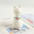 Handcrafted ceramic cat figurine with cute flower decor, perfect for home desktop and living room. - Large Kitten